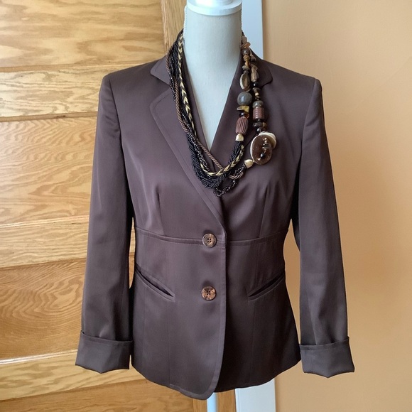JONES NEW YORK Brown Stretch Satin Hourglass Blazer Size 4 - Picture 2 of 14